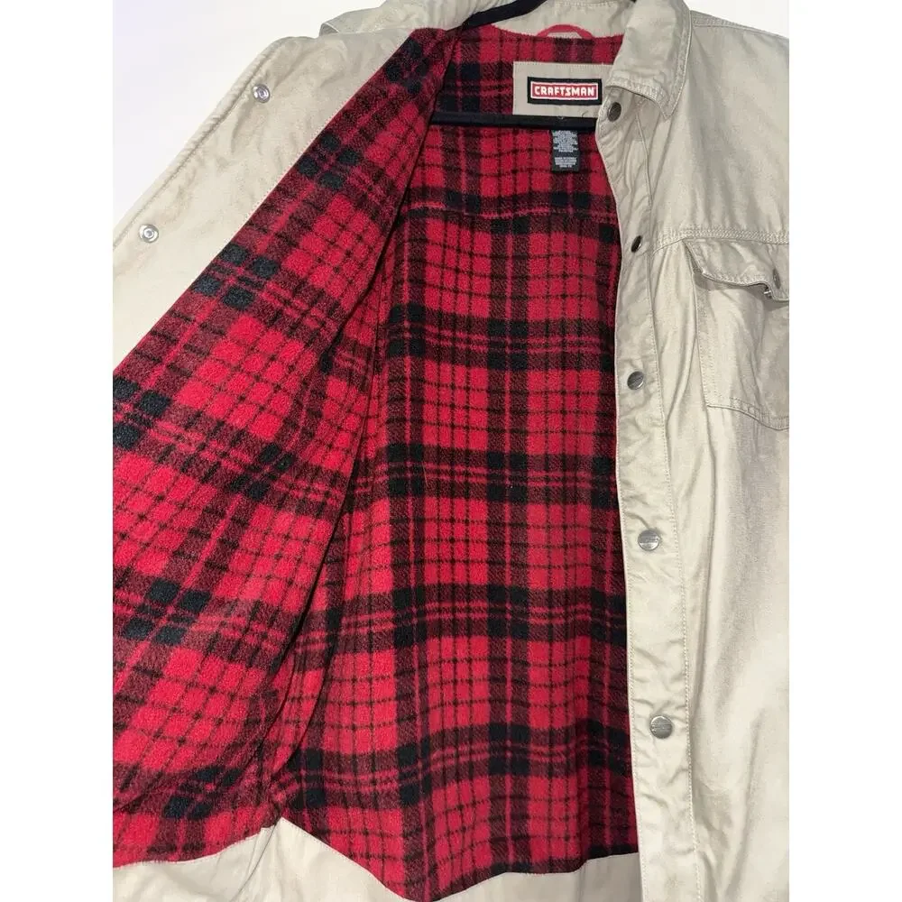 Craftsman Fleece Lined Work Jacket Snap Button Tan Canvas Men’s Size Large